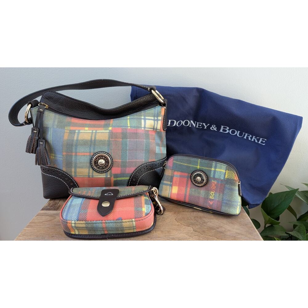 Dooney‎ and Bourke plaid handbag with additional wristlet and pouch